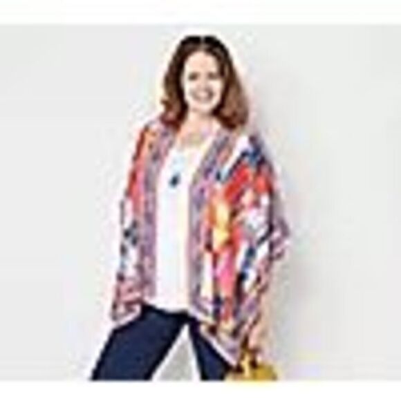 Tolani 3X Reg Printed Open Front 100% Modal Woven Wrap Raelyn Blue Tie Dye NWT - Picture 4 of 11